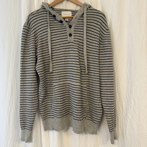 American Eagle Super Soft Henley Hooded Sweater Men’s Medium Tall Striped Preppy - Picture 1 of 8